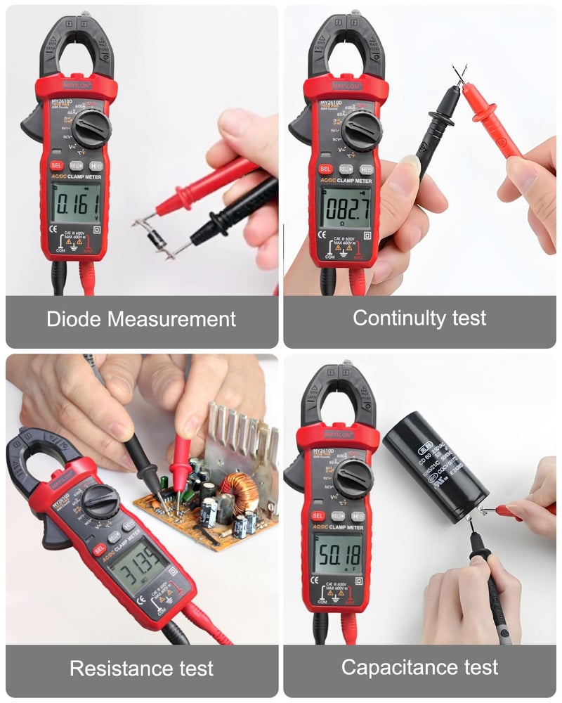 MAYILON Digital Clamp Meter, Multimeter TRMS 6000 Counts Amp Volt Meter Auto-ranging Measures AC/DC Voltage, AC/DC Current Capacitance NCV Frequency Live Wire Resistance Diode Temperature Continuity MY2610D - Image 5